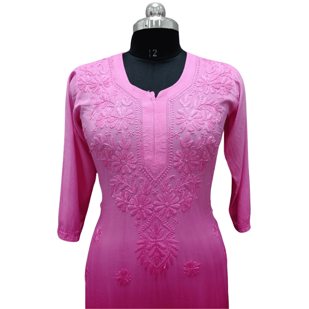 Classic Modal Kurti Featuring Handcrafted Lucknowi Chikankari Embroidery