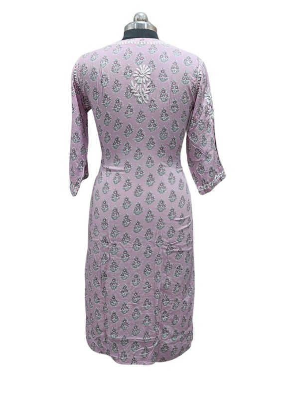 Stylish Printed Purple Modal Kurta with Lucknowi Chikankari Hand Embroidery