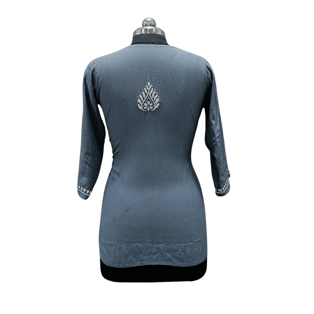 Stylish Rayon Short Top with Lucknowi Chikankari Hand Embroidery