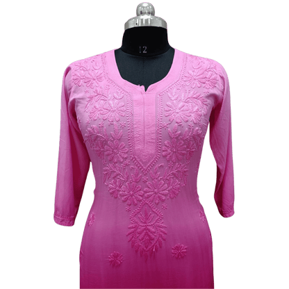 Classic Modal Kurti Featuring Handcrafted Lucknowi Chikankari Embroidery