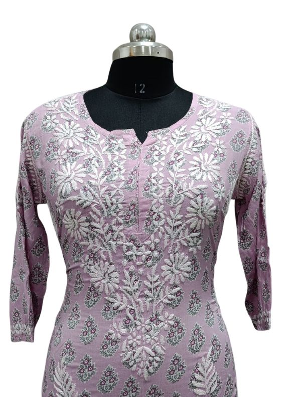 Stylish Printed Purple Modal Kurta with Lucknowi Chikankari Hand Embroidery