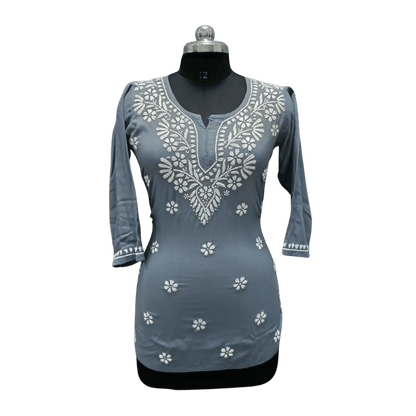 Stylish Rayon Short Top with Lucknowi Chikankari Hand Embroidery