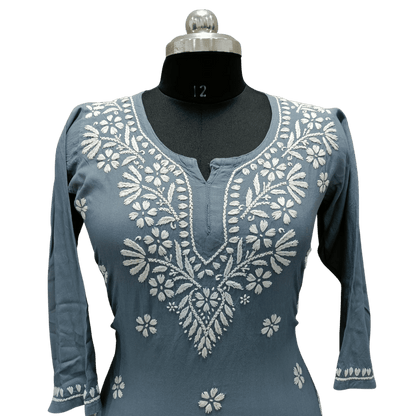 Stylish Rayon Short Top with Lucknowi Chikankari Hand Embroidery